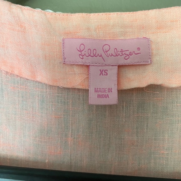 LILLY PULITZER Amelia Island Embroidered 100% Linen Coral Tunic Top Size XS - Picture 5 of 11